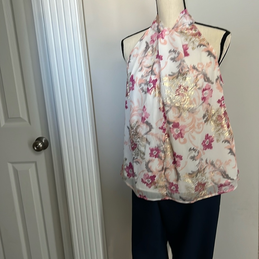 Pink/Gold Floral Halter top